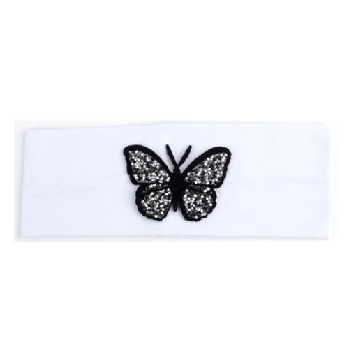 Niiyyjj Einfarbiges Stretch-Stirnband für Damen, Schmetterling, elastisch, flach, für Mädchen, Strass, Schwarz / Weiß von Niiyyjj