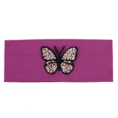 Niiyyjj Einfarbiges Stretch-Stirnband für Damen, Schmetterling, elastisch, flach, für Mädchen, Strass, mehrfarbig, Rosa von Niiyyjj