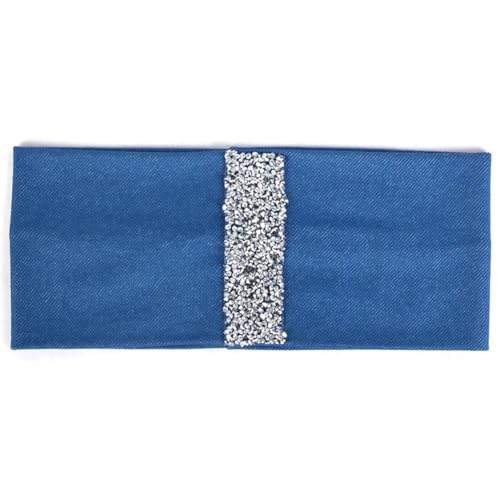 Niiyyjj Elastisches Haarband aus Baumwolle für Damen, einfarbig, modisch, Strass, Haarbänder, Turban, Silberblau von Niiyyjj