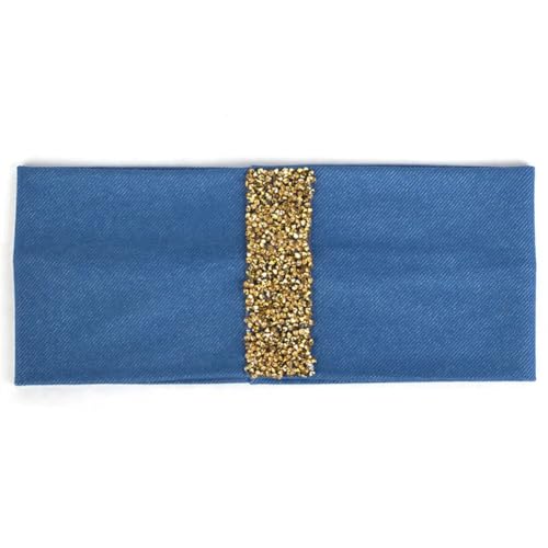 Niiyyjj Elastisches Haarband für Damen, einfarbig, modisch, Strass, Haarbänder, Turban, Goldblau von Niiyyjj