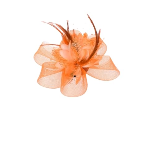 Niiyyjj Frauen Blume Feder Perlen Mesh Corsage Haarspangen Mädchen Weibliche Fascinator Braut Haarband Orange von Niiyyjj