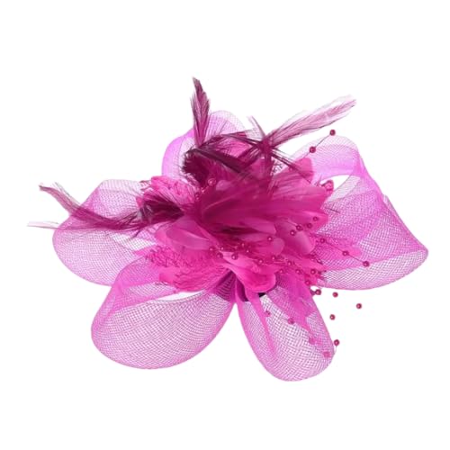 Niiyyjj Frauen Blume Feder Perlen Mesh Corsage Haarspangen Mädchen Weibliche Fascinator Braut Haarband Rose Rot von Niiyyjj