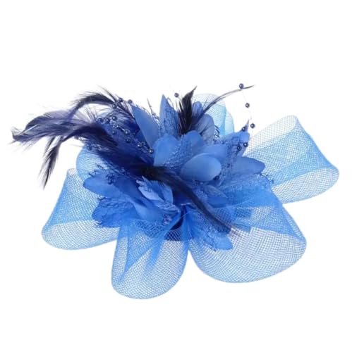 Niiyyjj Frauen Blume Feder Perlen Mesh Corsage Haarspangen Mädchen Weibliche Fascinator Braut Haarband See Blau von Niiyyjj
