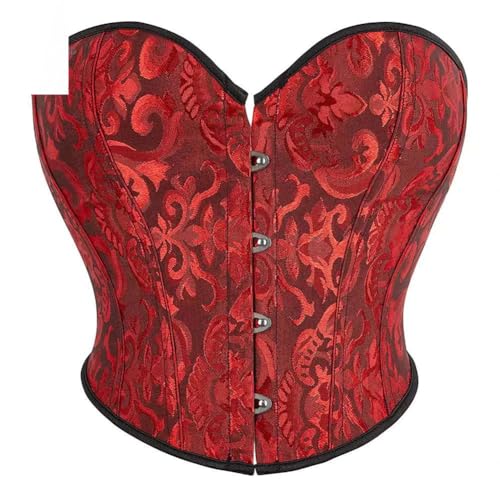 Niiyyjj Frauen Steampunk Korsett Bustier Überbrust Dessous Gothic Corselet Lace Up Brokat Crop Tops Weste, Schwarz/Red, 38 von Niiyyjj