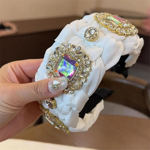 Niiyyjj Geflochtene Haarbänder für Damen, modisches Zöpfe, Haarschmuck, Strass, breit, dehnbar, Weiß Niiyyjj Geflochtene Haarbänder für Damen, modisches Zöpfe, Haarschmuck, Strass, breit, dehnbar, Weiß von Niiyyjj