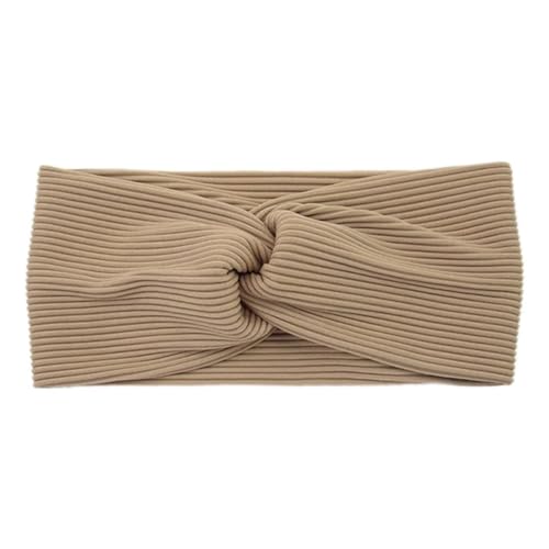 Niiyyjj Gerippte Stretch-Stirnbänder für Damen, elastische Stirnbänder, solide geknotete Haarbänder, lockeres Haar-Accessoire, Khaki von Niiyyjj