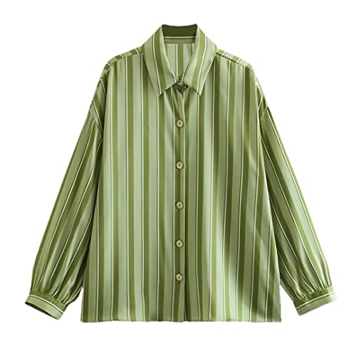 Niiyyjj Gestreifte Frauen Freizeithemden Damen Oversize Knopfleiste Bluse Frau Langarm Shirt Top, Gestreiftes Hemd, Small von Niiyyjj