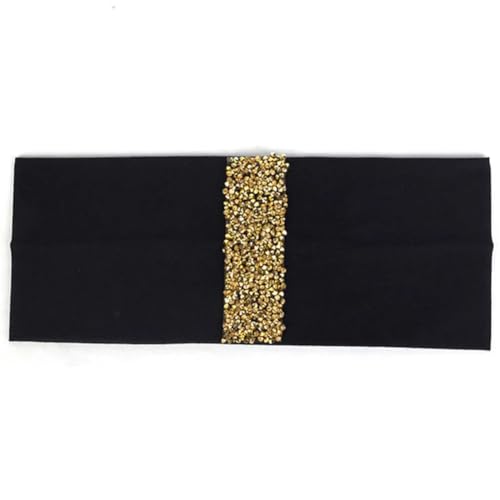 Niiyyjj Haarband für Damen, Strass, Haarband, Mädchen, Haarschmuck, Bohemian-Haarband, Baumwolle, elastisch, goldfarben / schwarz von Niiyyjj