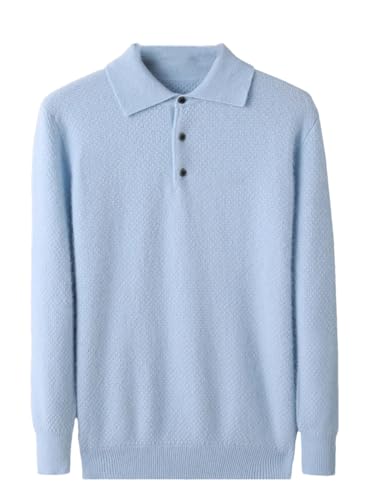 Niiyyjj Herren 100% Nerz Kaschmir Strickpullover Polokragen Pullover Pullover Einfarbig Strickpullover, hellblau, Large von Niiyyjj