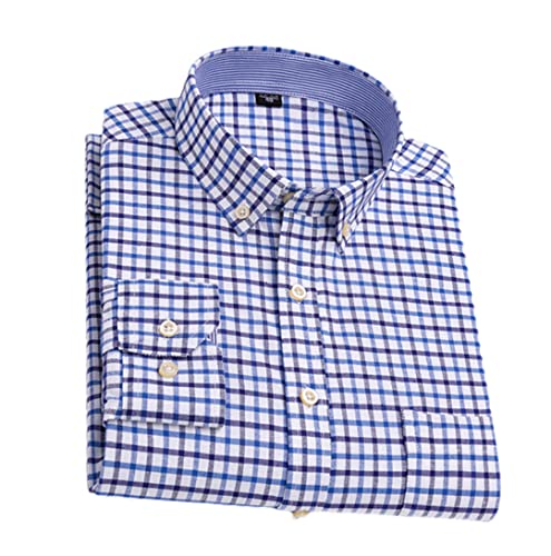 Niiyyjj Herren Casual Kariert Baumwolle Hemden Einzeltasche Langarm Knopf Gingham Streifen Hemd, L509, 58 von Niiyyjj