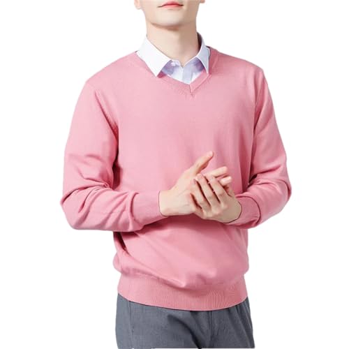 Niiyyjj Herren Kaschmir-Mischung V-Ausschnitt Pullover Einfarbig Gestrickte Basisschicht Pullover Wollpullover, V-Ausschnitt Rosa, Medium von Niiyyjj