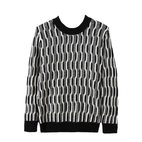 Niiyyjj Herren Verdickter Kaschmir-Pullover 100% Merinowolle Rundhalsausschnitt Pullover Vintage Jacquard Pullover Tops, Schwarz , Large von Niiyyjj