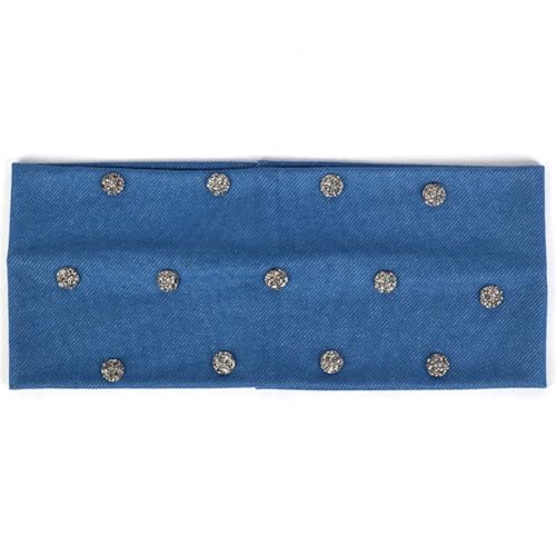 Niiyyjj Lässiges Denim-Haarband für Damen, Strass, dehnbar, flach, Turban, Haarschmuck, Graublau, W von Niiyyjj