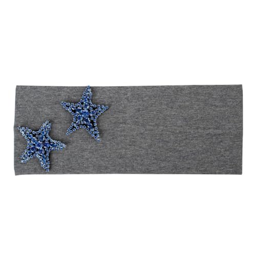 Niiyyjj Lässiges einfarbiges elastisches Haarband für Damen, modisch, Baumwolle, Sterne, Strass, Haarband, Blau, Dunkelgrau von Niiyyjj