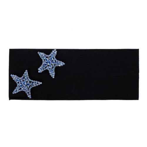 Niiyyjj Lässiges einfarbiges elastisches Haarband für Damen, modisch, Baumwolle, Sterne, Strass, Haarband, Blau / Schwarz von Niiyyjj