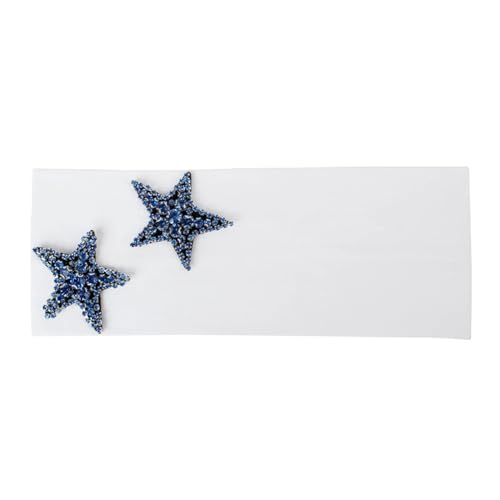 Niiyyjj Lässiges einfarbiges elastisches Haarband für Damen, modisch, Baumwolle, Sterne, Strass, Haarband, Blau / Weiß von Niiyyjj