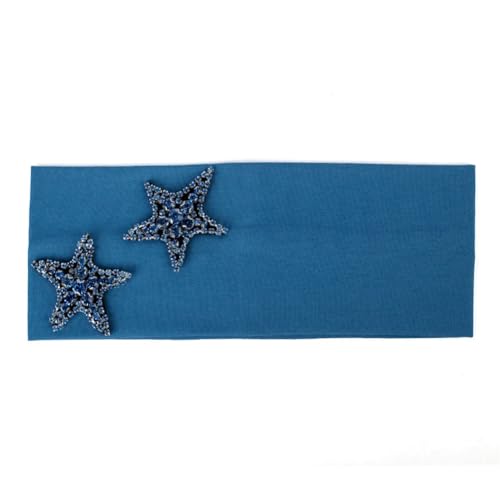 Niiyyjj Lässiges einfarbiges elastisches Haarband für Damen, modisch, Baumwolle, Sterne, Strass, Haarband, Blau von Niiyyjj