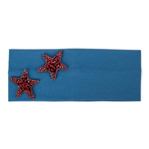 Niiyyjj Lässiges einfarbiges elastisches Haarband für Damen, modisch, Baumwolle, Sterne, Strass, Haarband, Rot / Blau von Niiyyjj