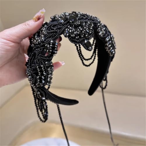Niiyyjj Lange Quaste, Kopfschmuck, Strass-Kette, Stirnband, glänzende Strasssteine, Braut-Kopfkette, Schwarz von Niiyyjj