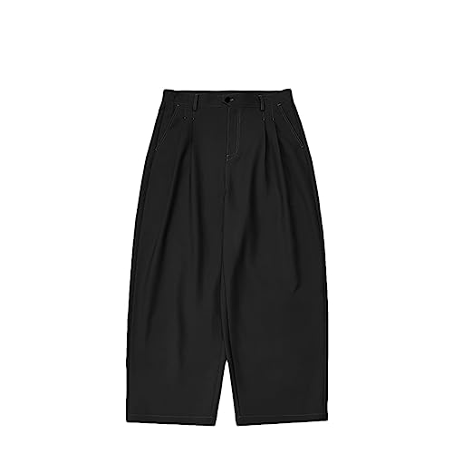 Niiyyjj Schwarze Anzughose Mit Weitem Bein Für Herren, Übergröße, Drapierte Baggy-Hose, Frühling, Lockere Passform, Freizeithose Black 34 von Niiyyjj