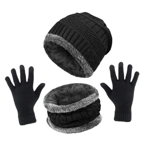 Niiyyjj Warme Beanie-Handschuhe, Schal, Strick, Totenkopfmütze, Schal, Set für Herren und Damen, Mütze, Schal, Handschuhe, Schlauchschal, Schwarz , One size von Niiyyjj