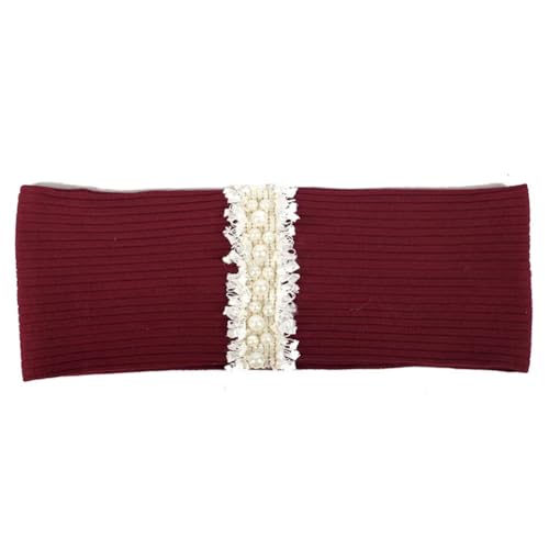 Niiyyjj Yoga-Stirnband mit Perlen, Spitze, elastisch, gerippt, für Damen, Mädchen, Haarschmuck, Weißweinrot von Niiyyjj