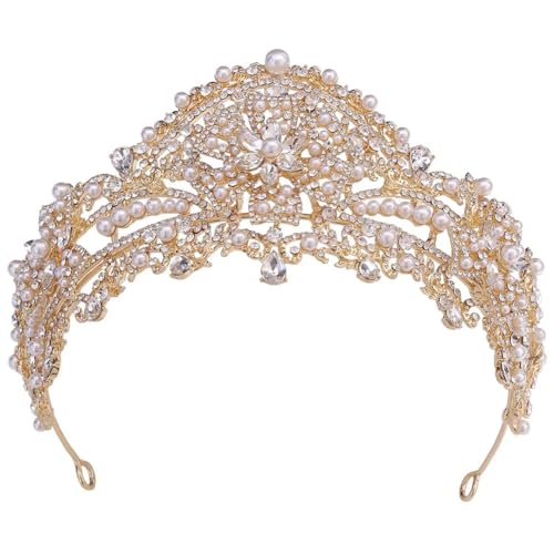 Perlenquaste Braut Tiara Krone Frauen Hochzeit Kopfschmuck Floral Bohemian Haarschmuck Braut Party H252 Gold von Niiyyjj