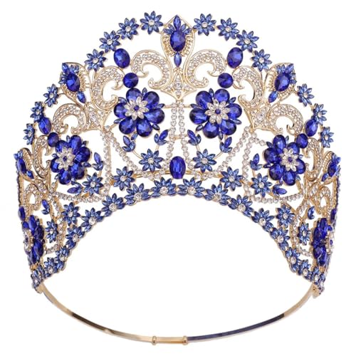 Strass Braut Tiara Krone Hochzeit Haarschmuck für Frauen Kopfschmuck für Braut Party Festzug Gold Blau von Niiyyjj