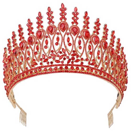 Strass Hochzeit Kopfschmuck für Bühnenshows Haarschmuck verstellbar Braut Tiara Krone Kopfschmuck Gold Rot von Niiyyjj