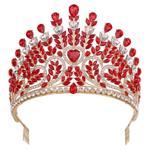 Vintage Braut Tiara Krone Hochzeit Kopfschmuck Strass Perlen Festzug Abschlussball Haarschmuck Damen H321 Gold Rot von Niiyyjj