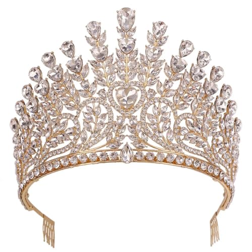 Vintage Braut Tiara Krone Hochzeit Kopfschmuck Strass Perlen Festzug Abschlussball Haarschmuck Damen H321 Gold Weiß von Niiyyjj