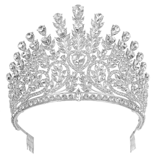 Vintage Braut Tiara Krone Hochzeit Kopfschmuck Strass Perlen Festzug Abschlussball Haarschmuck Damen H321 Silber Weiß von Niiyyjj