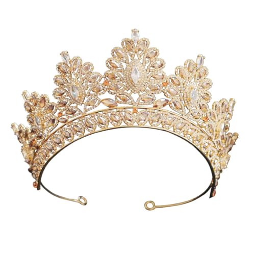 Vintage Braut-Tiara Strass Hochzeit Krone Kopfschmuck Haarschmuck für Braut Festzug Gold 2 von Niiyyjj