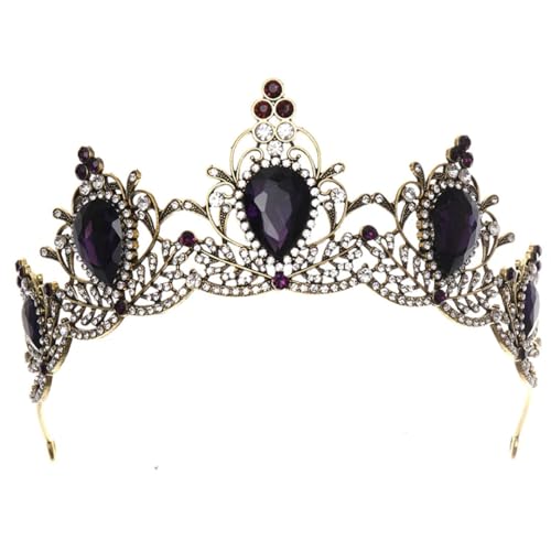 Vintage Strass Krone Tiara Frauen Braut Hochzeit Haarschmuck Abschlussball Braut Brautjungfer Kopfschmuck Lila von Niiyyjj