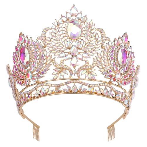 Vintage Strass Tiara Krone für Frauen Hochzeit Festzug Kopfschmuck Abschlussball Haarschmuck Kopfschmuck H270 Gold AB von Niiyyjj