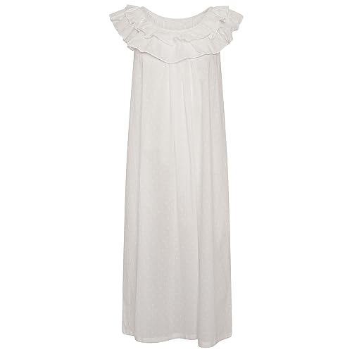 Damen Nachthemd im viktorianischen Stil, Rüschenausschnitt, ärmellos, Baumwolle, Vintage-Stil, Weiß, weiß, 42 von Nikaro