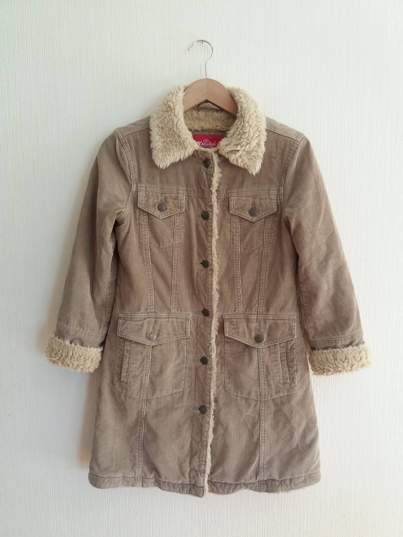 Beige Cord Damen Kunstpelz Getrimmte Jacke Kleine Größe von NikasClothing
