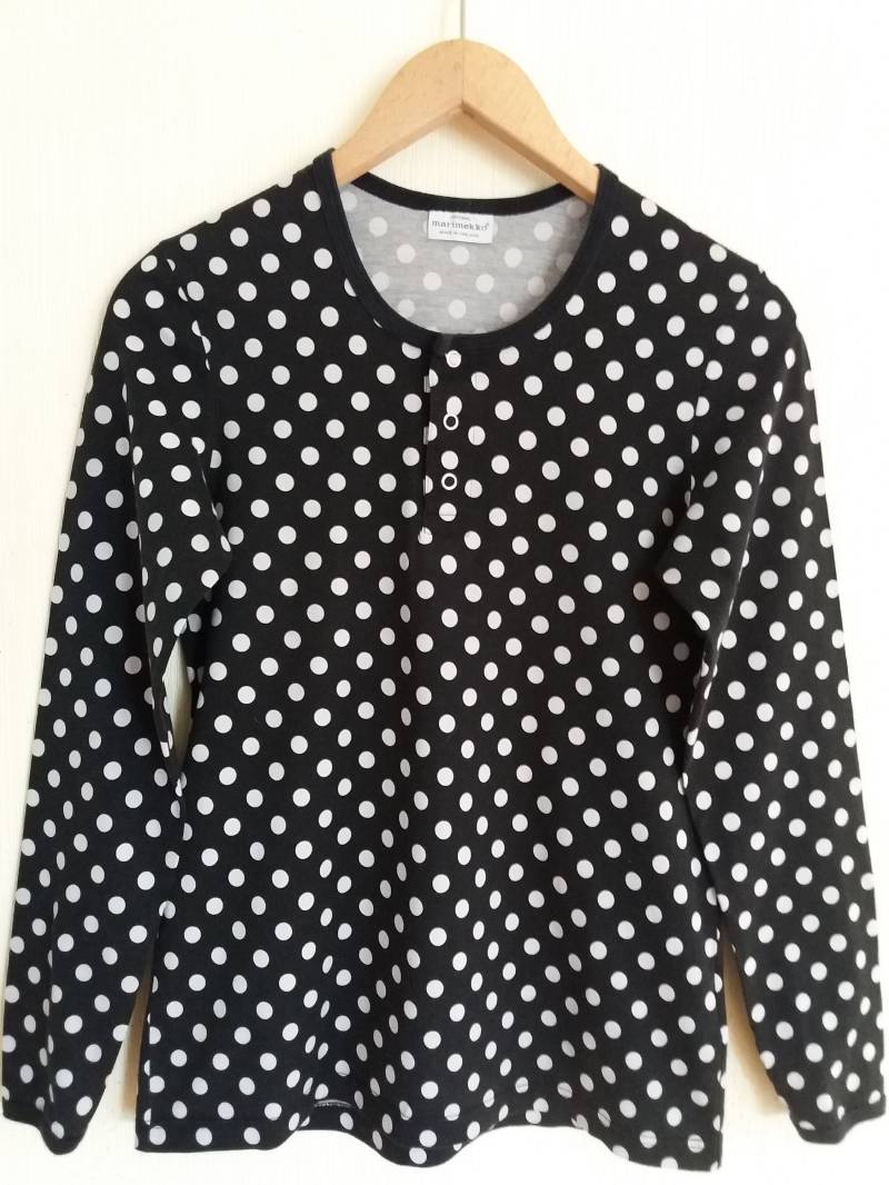 Marimekko Schwarz Weiß Polka Dots Damen Top Langarm Größe Xs Bis S von NikasClothing