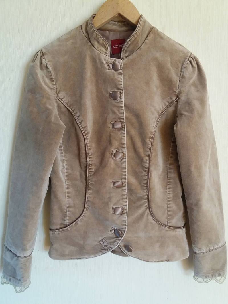 Vintage Beige Samt Damen Lange Ärmel Formelle Jacke Kleine Größe von NikasClothing
