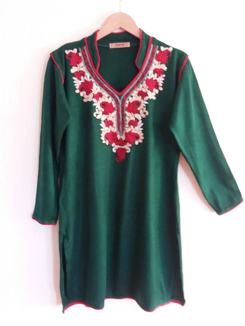 Vintage Grün Bestickte Tunika Boho Ethnic Floral Xlarge Größe von NikasClothing