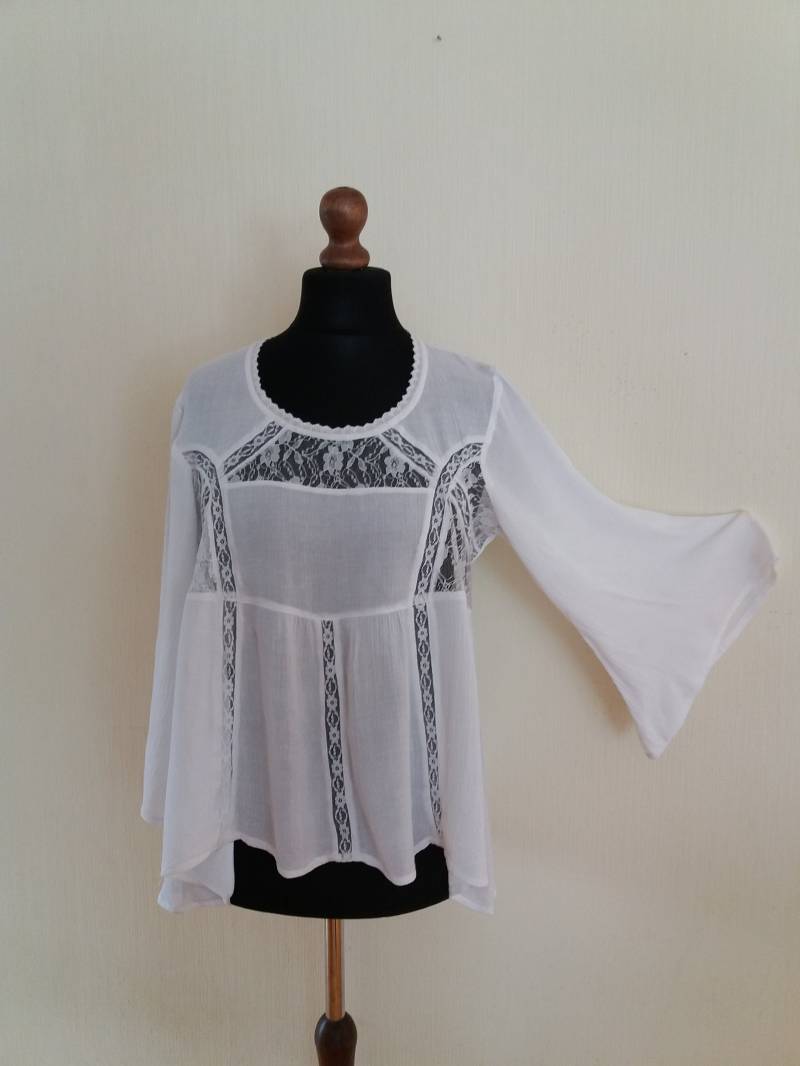 Vintage Weiße Damen Sommer Bluse Xlarge Größe von NikasClothing