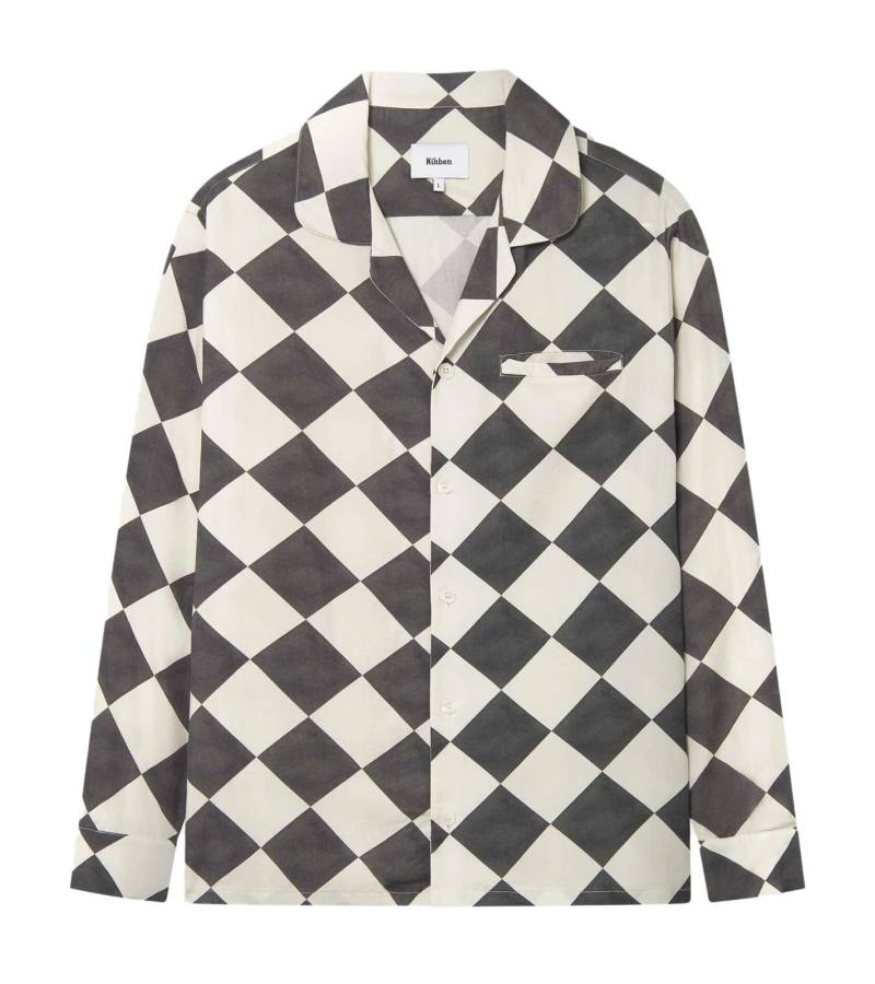 Nikben Herren Marshmellow Langarm-Hemd Business-Shirt mit Brusttasche Freizeit-Shirt 6125 Weiß/Schwarz von Nikben