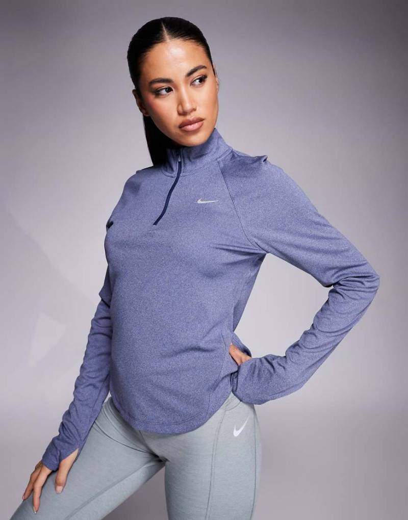 Nike Running - Tempo Dri-FIT - Langärmliges Oberteil in Blau mit kurzem Reißverschluss-Marineblau von Nike Running