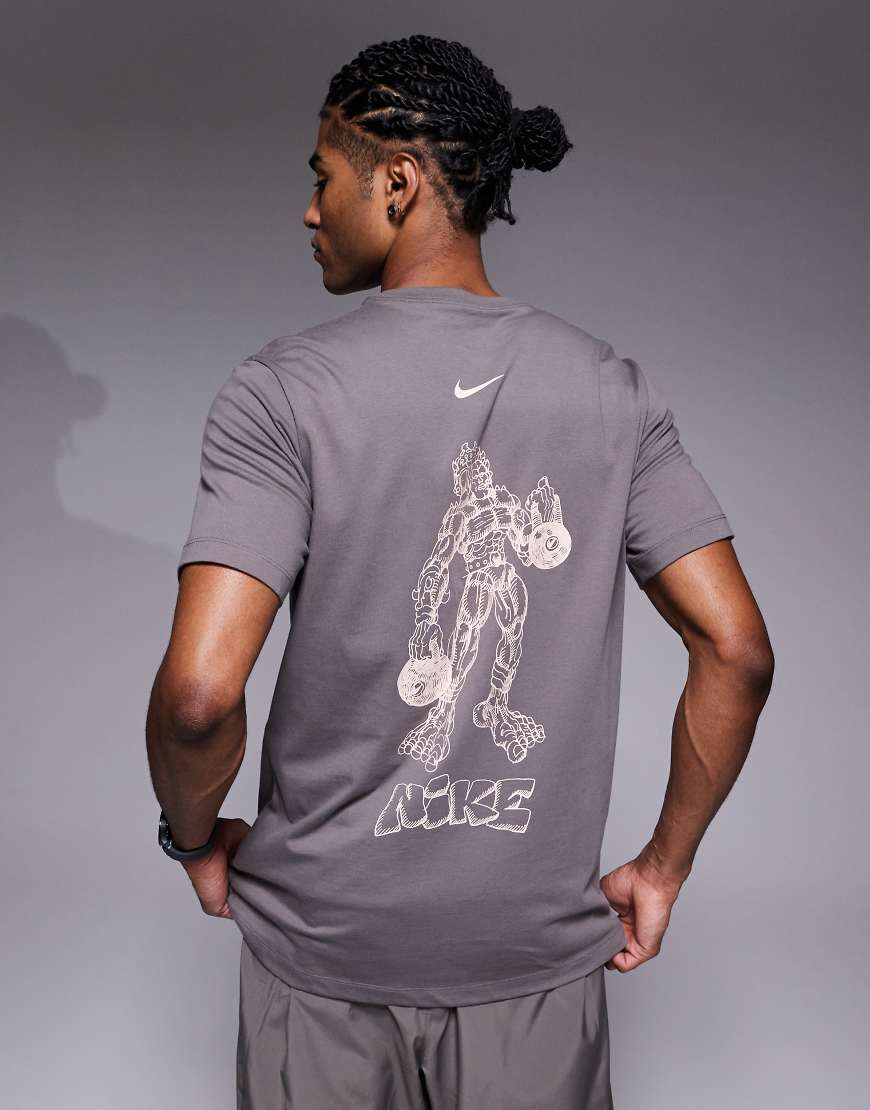 Nike Training - T-Shirt in Grau mit Rückenprint-Weiß von Nike Training