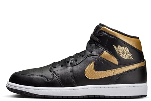 Air Jordan 1 Mid Herrenschuhe (DQ8426-071, Schwarz/Weiß/Metallic-Gold), Schwarz/Metallic Goldweiß, 44.5 EU von Nike