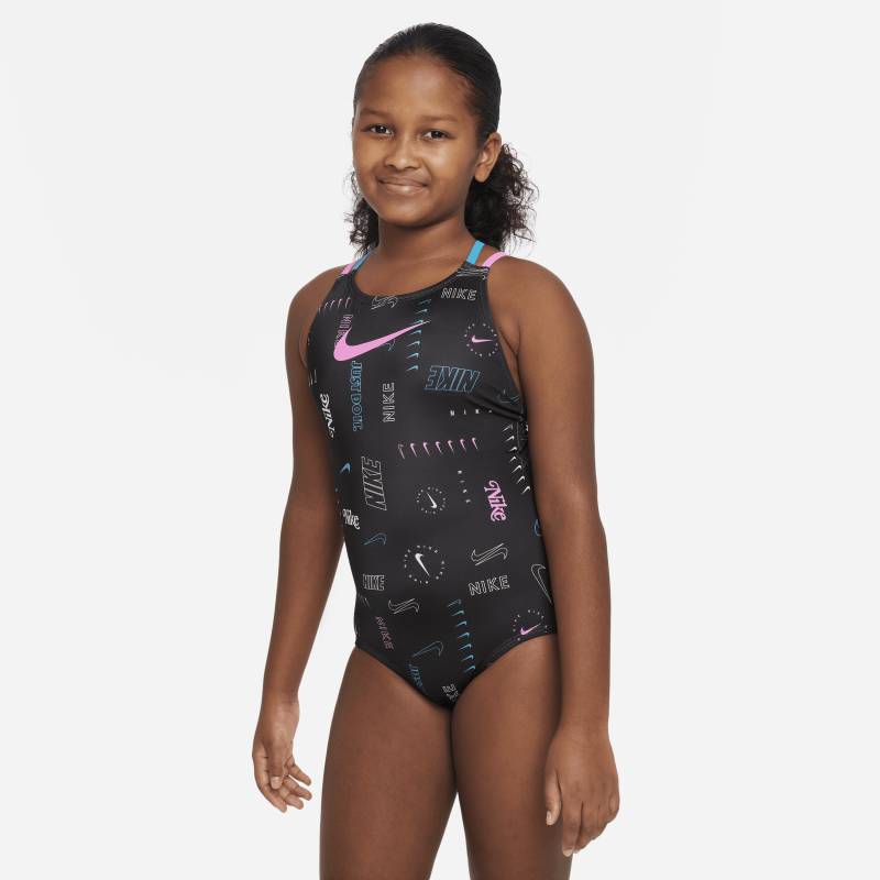 Einteiliger Badeanzug mit Spiderback für ältere Kinder (Mädchen) - Schwarz von Nike