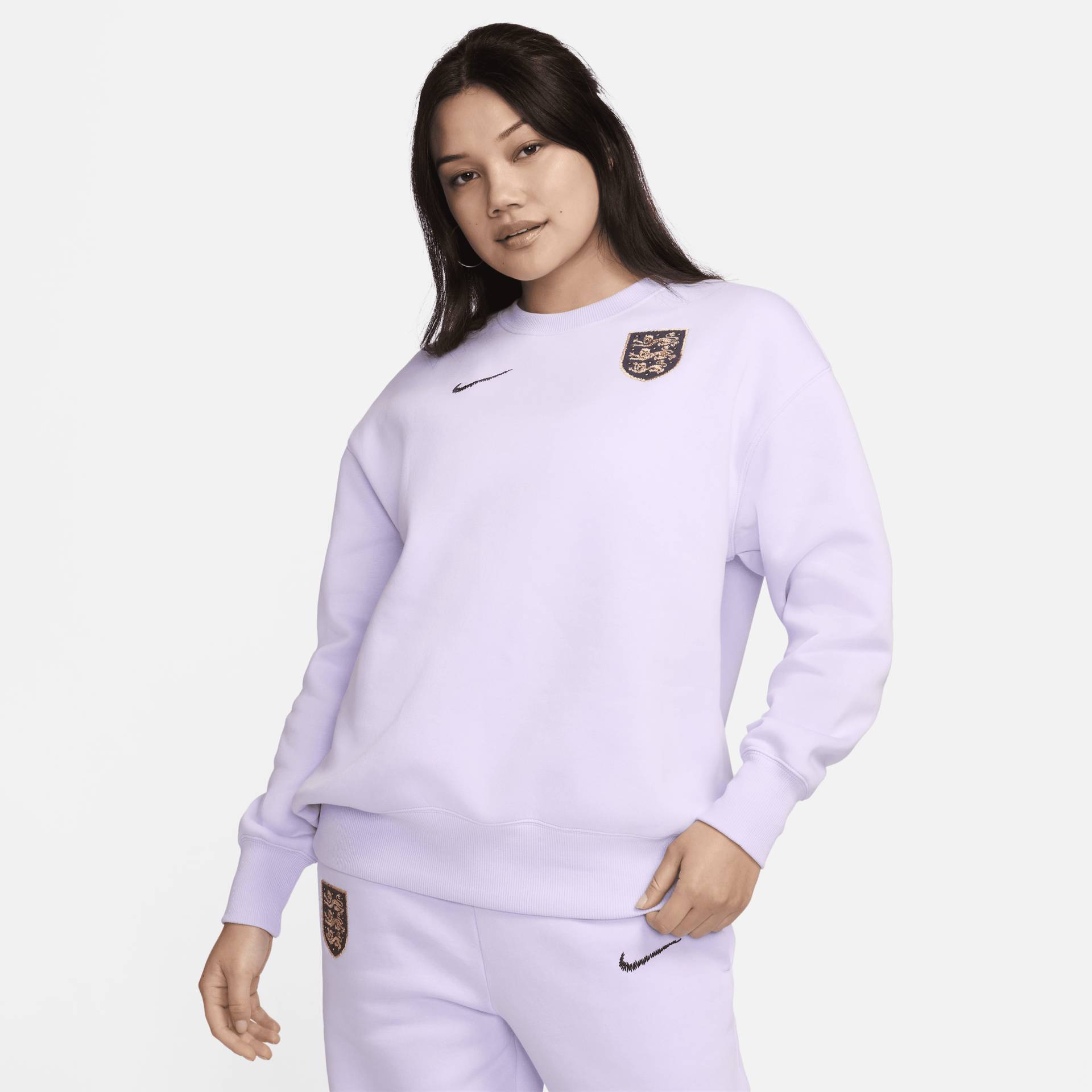 England Phoenix Fleece Nike Oversize-Fußball-Sweatshirt mit Rundhalsausschnitt für Damen - Lila von Nike