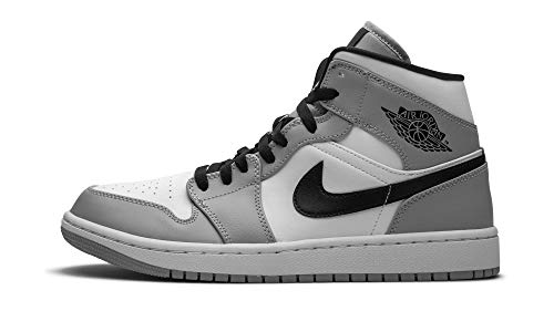 Air Jordan 1 Mid Herren-Sneaker, Leder, Synthetik, Hellgrau/Schwarz /Weiß, Laufschuhe, Größe 45,5, 44.5 EU von Jordan