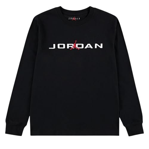 Jordan Jungen Langarm-T-Shirt Baseline Schwarz Code 95D668-023, Schwarz/Weiß/Rot, 8-10 Anni von Nike