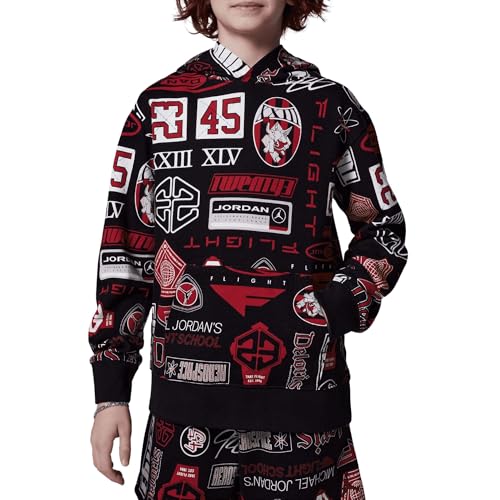 Jordan Jungen Sweatshirt mit Kapuze MJ Essentials All Over Printed Schwarz Code 95D741-023, Schwarz/Multicolor, 10-12 Jahre von Nike